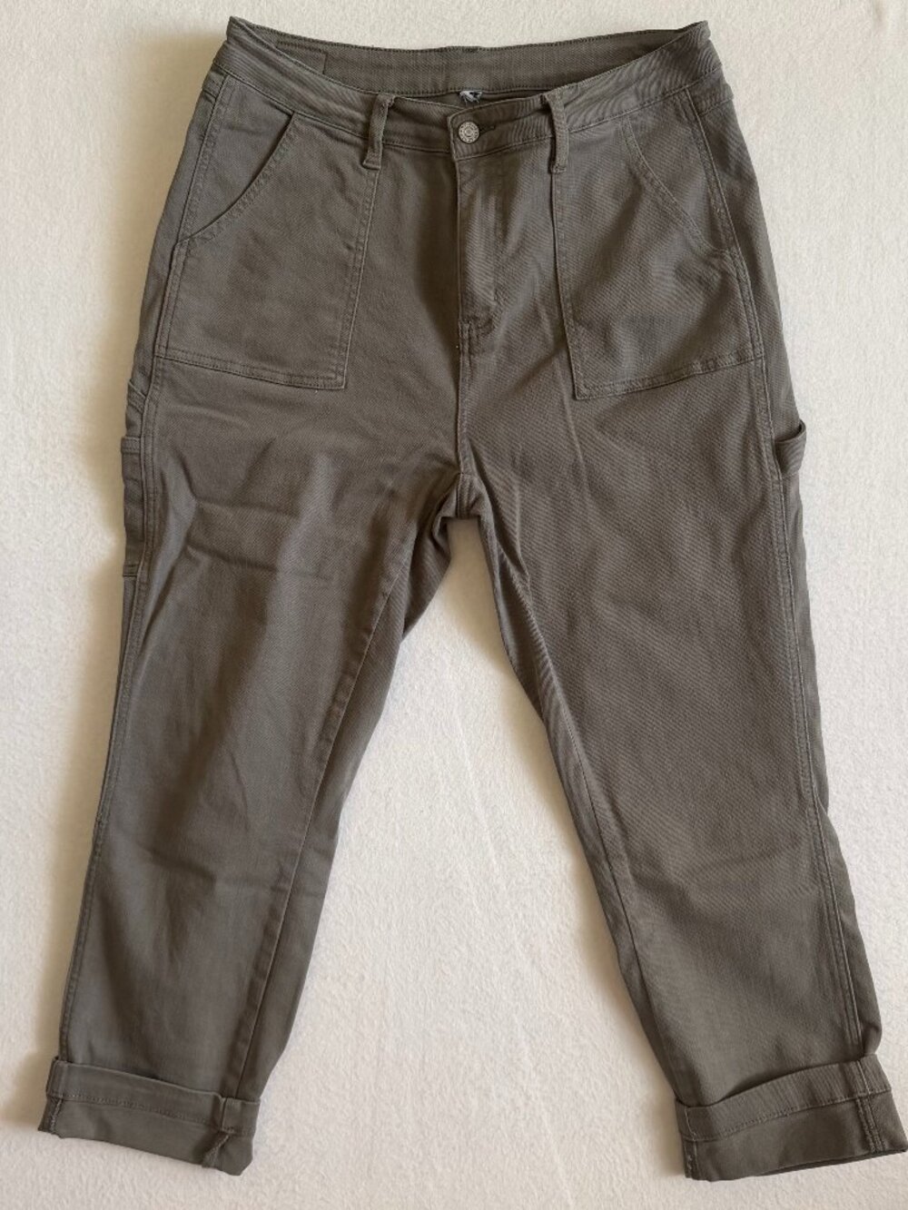 Judy Blue Jeans Women 13/31 Olive Slim Fit Carpenter Utility Stretch Khaki Green